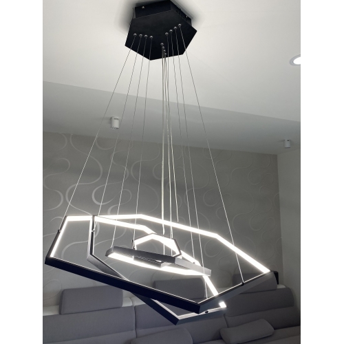 Czarna lampa wisząca sześciokąt 80cm 120Watt L133